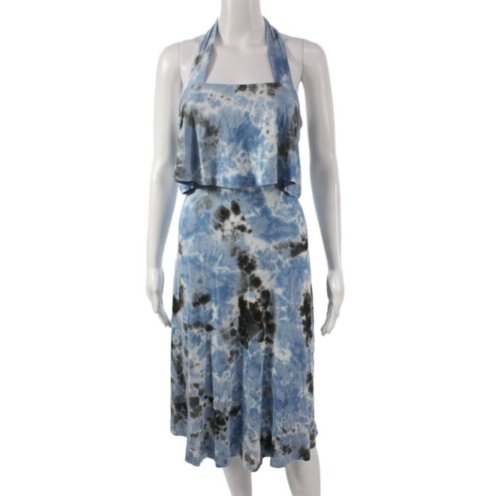 Viereck Women Sundress Halter Tie Dye Blue Long Rayon Spandex Sleeveless Size XS